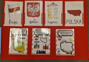 Tablica demonstracyjna przedstawiająca symbole narodowe w grupie Odkrywcy.