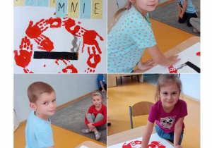 Kolaż z dziećmi z grupy Liski wykonującymi plakat "Nie pal przy mnie”