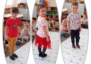 Kolaż dzieci w trakcie zabaw z glottodywanikiem.