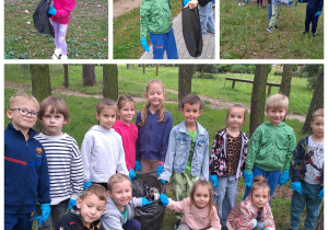 Kolaż zdjęć dzieci z grupy Motylki z akcji Sprzątanie Świata.
