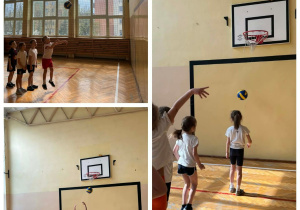 Dzieci w czasie zajęć sportowych na sali gimnastycznej.