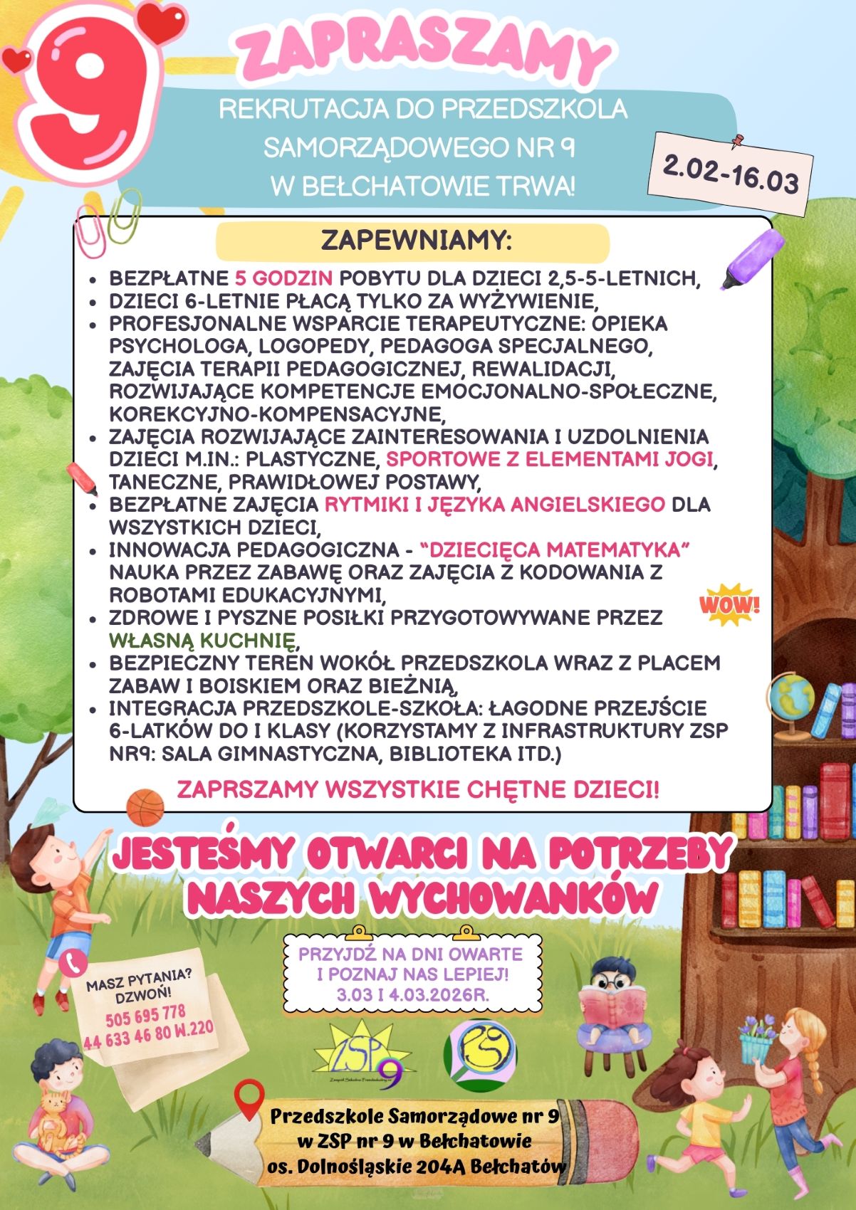 plakat przedstawiający ofertę placówki oraz terminu rekrutacji