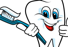 Grafika przedstawia uśmiechnięty ząbek z pastą do zębów.