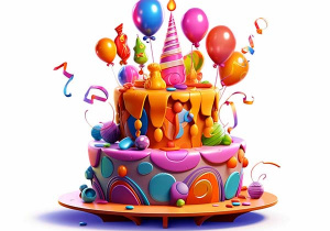 Zdjęcie przedstawia dekoracyjny tort urodzinowy.