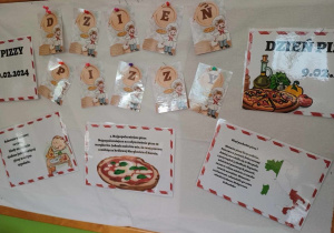 Tablica demonstracyjna przedstawiająca ciekawostki na temat pochodzenia pizzy.