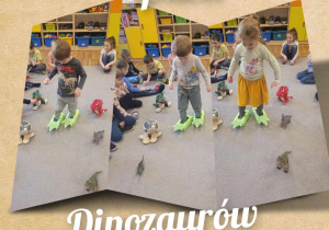 Dzieci podczas zabawy w spacer dinozaurów
