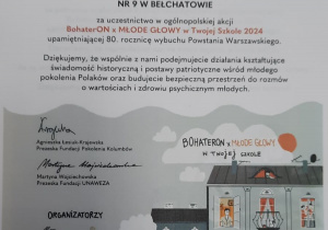 Dyplom akcji BohaterOn i Młode Głowy