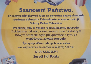 Plakat z podziękowaniami za udział w akcji.