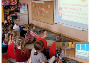 Smerfy oglądają filmik edukacyjny oraz rozwiązują zagadki dotyczące walentynek.