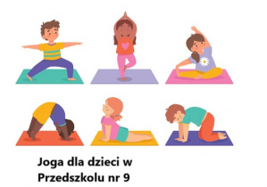 Zdjęcie przedstawia gif jogi z napisem: Joga dla dzieci w Przedszkolu nr 9.