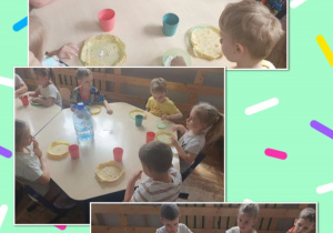 Kolaż fotografii dzieci podczas pieczenia naleśników