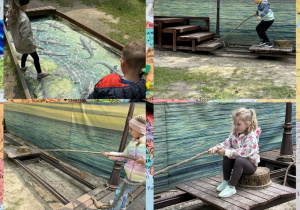 Kolaż przedstawia Motylki podczas aktywności w różnych krainach Malinowego Grodu