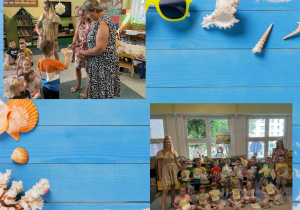 Kolaż przedstawia panie nauczycielki wręczające prezenty i dyplomy dzieciom