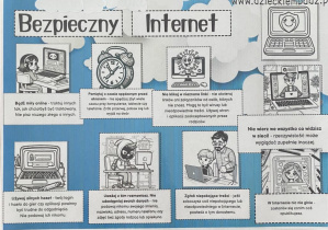 Tablica demonstracyjna przedstawiająca zasady bezpiecznego korzystania z Internetu.