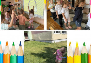 Kolaż przedstawia dzieci biorące udział w różnych aktywnościach podczas pierwszego tygodnia w przedszkolu.