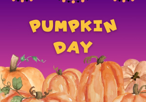 Grafika przedstawia napis Pumpkin Day oraz sylwety dyń