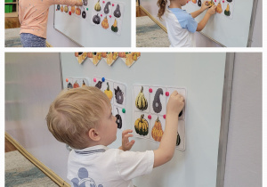 Kolaż przedstawiający dzieci dopasowujących cienie.