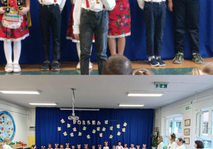 Kolaż przedstawia występ grupy Smerfy z okazji Dnia Odzyskania Niepodległości