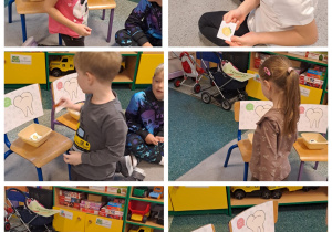 Dzieci segregują obrazki, rozdzielając produkty zdrowe i niezdrowe.