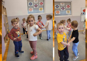 Kolaż zdjęć dzieci podczas Andrzejkowej zabawy tanecznej