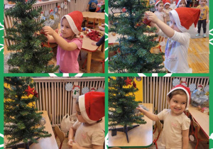 Kolaż zdjęć dzieci ubierających choinkę