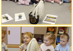 Kolaż – dzieci w trakcie oglądania górniczego czako.