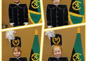 Kolaż czterech zdjęć, na których dzieci pozującymi w foto budce.