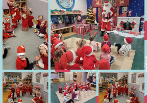 Kolaż zdjęć dzieci przygotowujących się do spotkania ze Świętym Mikołajem