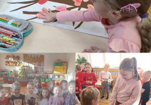 Kolaż przedstawia aktywności Stokrotek, klas I i Misiów w Tygodniu Życzliwości