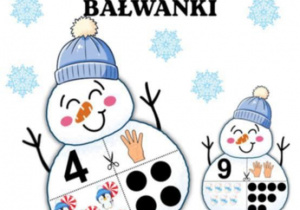 Obrazek z napisem matematyczne bałwanki oraz z bałwanem i symbolami cyfr.