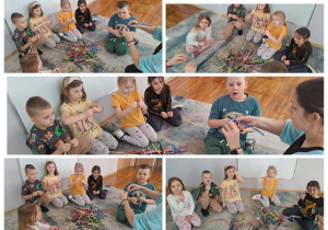 Dzieci tworzą kolorowe konstrukcje z drucików kreatywnych.