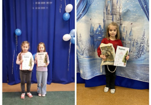 Nagrodzone dziewczynki pozują z otrzymanymi dyplomami oraz nagrodami.