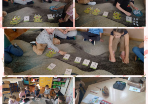 Kolaż zdjęć przedstawia dzieci z grupy Smerfy podczas obchodów Dnia Matematyki.