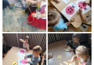 Kolaż zdjęć dzieci z grupy Słoneczka podczas aktywności z okazji Dnia Matematyki.