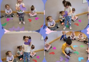 Kolaż zdjęć dzieci dobierających skarpetki do pary