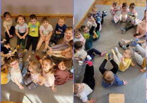 Zdjęcia dzieci prezentujących swoje kolorowe skarpetki