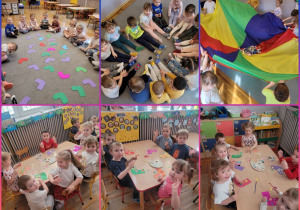 Dzieci z grupy Biedronki podczas zabaw z okazji Dnia Kolorowej Skarpetki.