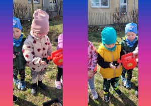 Kolaż zdjęć dzieci podlewających swoje roślinki