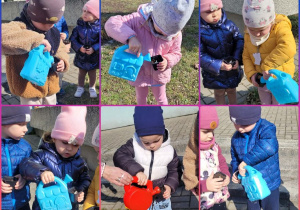 Kolaż zdjęć dzieci podlewających swoje roślinki