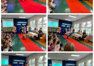 Dzieci pokazują swoje ekologiczne przebrania.