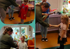 Kolaż z trzech zdjęć, na których wręczane są nagrody uczestnikom konkursu.