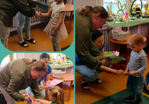 Trzy zdjęcia, na których nagrodzone dzieci odbieraj dyplomy i upominki.