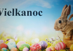 Napis Wielkanoc i dekoracja wielkanocna.