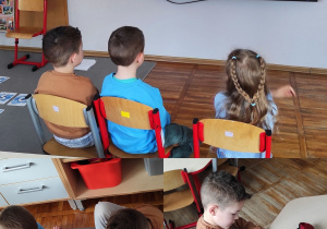 Kolaż zdjęć dzieci z grupy Misie podczas aktywności związanych z obchodami Dnia Świadomości Autyzmu.