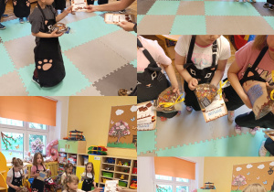 Kolaż zdjęć dzieci z grupy Stokrotki z dyplomami i wykonanymi przez siebie czekoladami.