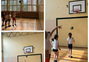 Dzieci w czasie zajęć sportowych na sali gimnastycznej.