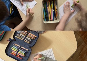 Dzieci wykonują prace w albumach