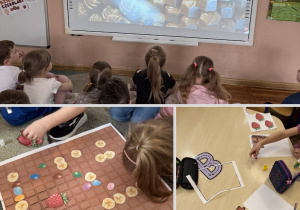 Smerfy oglądają filmy edukacyjne dotyczące powstawania czekolady, wykonują matematyczną tabliczkę czekolady oraz tematyczne karty pracy