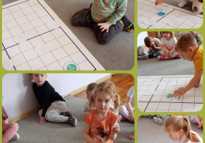 Kolaż, na którym dzieci grają w grę memory odszukując dwóch takich samych obrazków Ziemi.