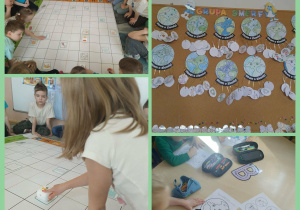 Zdjęcia przedstawiają dzieci z grupy Smerfy w trakcie wykonywania zadań z okazji Dnia Ziemi.